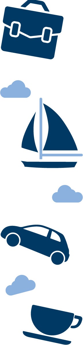 Boat, Briefcase, Car and a cup of tea illustrations